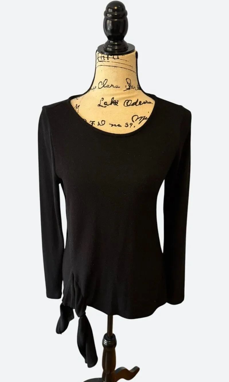 Karen Kane Black Side Knot Tie Long Sleeve Top Medium USA Made Stretch